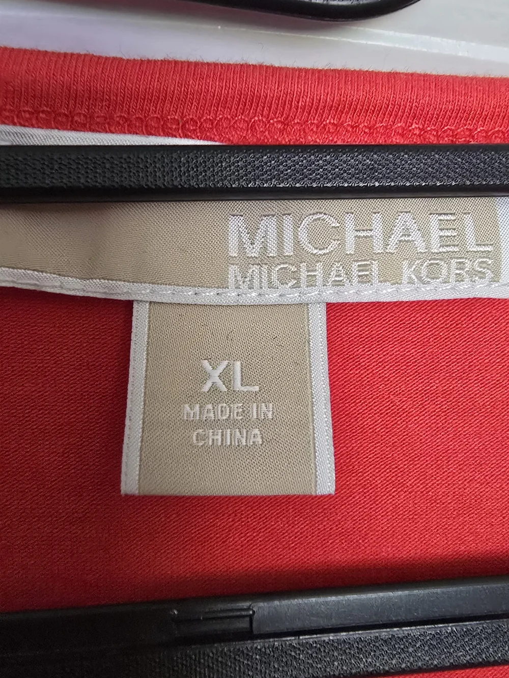 Michael Kors Red Scoop Neck Long Sleeve Top with Gold Zipper Accents